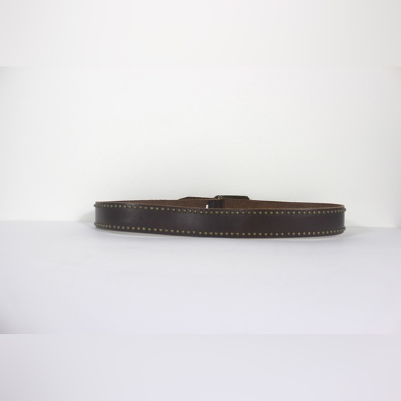 Vintage Studded Brown Leather Belt with Brass Studs and Buckle - Picture 6 of 9